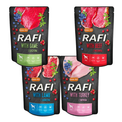B&Q Rafi Complete Adult Wet Dog Food, Mixed Flavours, 4 X 300G Pouches