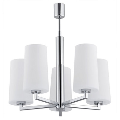 Luminosa Lighting Luminosa Camelot Multi Arm Pendant Ceiling 5 Light Chrome BaseGlass Opal Matt from B&Q