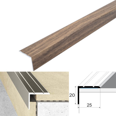 Cayrus World Of Finishing Aluminium Wood Effect Self Adhesive Stair Nosing Edge Trim A36 25X20mm Retro Fit Step Protector 0.9M Merbau from B&Q