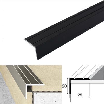 Cayrus World Of Finishing Anodised Aluminium Self Adhesive Stair Nosing 25X20mm Edge Trim A36 Retro Fit Step Protector 0.9M Black from B&Q