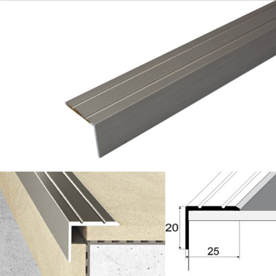 Cayrus World Of Finishing Anodised Aluminium Self Adhesive Stair Nosing 25X20mm Edge Trim A36 Retro Fit Step Protector 0.9M Inox from B&Q