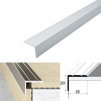 Cayrus World Of Finishing Anodised Aluminium Self Adhesive Stair Nosing 25X20mm Edge Trim A36 Retro Fit Step Protector 0.9M Silver from B&Q