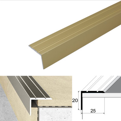 Cayrus World Of Finishing Anodised Aluminium Self Adhesive Stair Nosing 25X20mm Edge Trim A36 Retro Fit Step Protector 0.9M Gold from B&Q