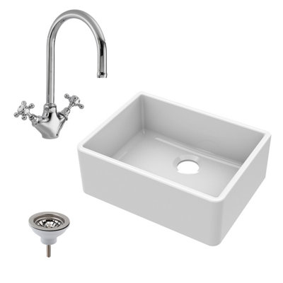 595mm - Fireclay Kitchen Bundle - Butler Sink, Waste  & Tap