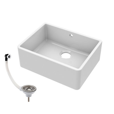 595mm - Single Bowl Fireclay Butler Kitchen Sink with Overflow  -  Waste