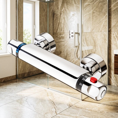  - Thermostatic Shower Mixer ValveChrome Exposed Bar TapBrass1/2 Inch Outlet