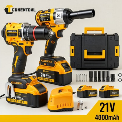 Brushless Cordless Drill & Impact Wrench Set, 23% Off