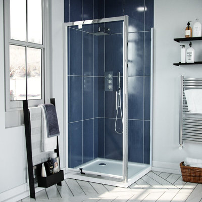 Nes Home 900 X 760mm Pivot Door Shower Enclosure & Side Panel Chrome from B&Q
