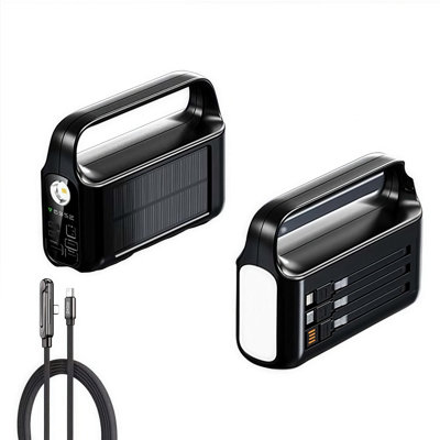 20000Mah Solar Power Bank With Led LightPortable Outdoor Battery Charger-Black &data Cable from B&Q