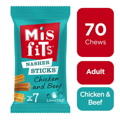Misfits 70 Frolic Nasher Sticks Dog Treats Chicken & Beef Dental Dog Chew Medium