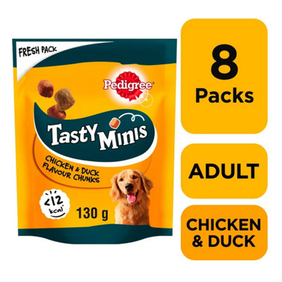 B&Q - 8 X 130G  Tasty Minis Dog Treats Chewy Cubes Chicken & Duck Tasty Bites