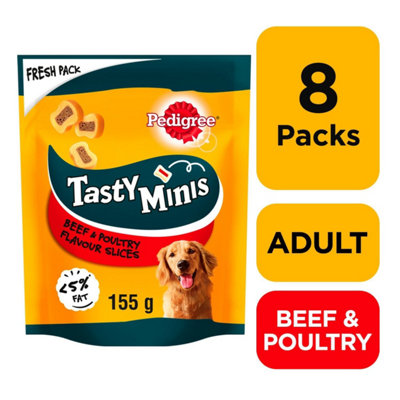 8 X 155G Pedigree Tasty Bites Minis Dog Treats Chewy Slices Beef & Poultry from B&Q