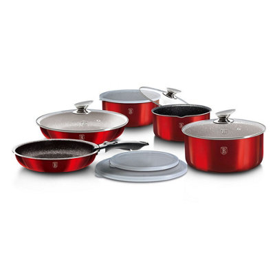 Urbn-Living Urbnliving Height 8.4Cm Berlinger Haus 12Pc Red Space Saving Cookware Set Pots Pans Induction Lids Handle from B&Q