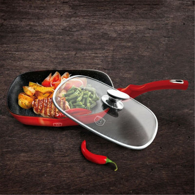 Urbn-Living Berlinger Haus Burgundy 3Pcs Frying Grill Pan Aluminium Non Stick Marble Coating Metallic from B&Q