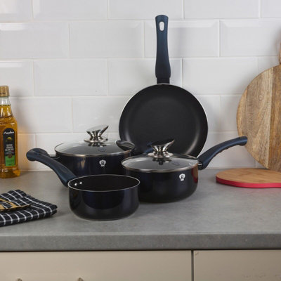 B&Q -  Blaumann 6Pc Set Aquamarine Colour Cookware Frying Grill Pots Saucepan Casserole Soft Touch Handle