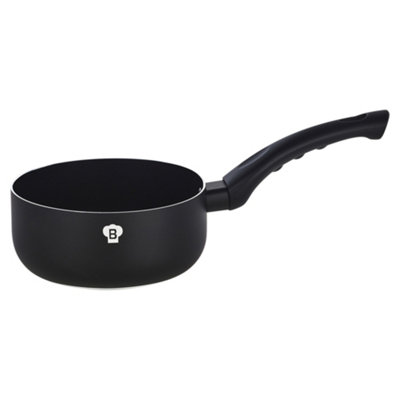 B&Q -  Blaumann 16X7Cm Milk Pan1.15L Matt Black Colour Cookware Frying Grill Pots Pan Saucepan Casserole Soft Touch Handle Lid