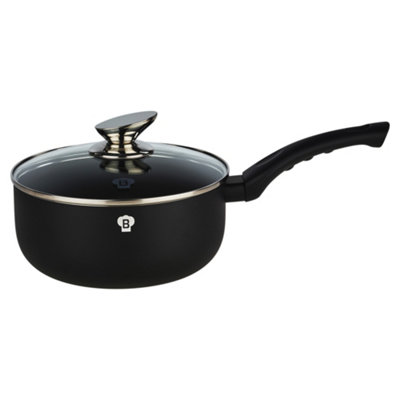B&Q -  Blaumann 20X8.5Cm Saucepan With Glass Lid 2.4L Matt Black Cookware Frying Grill Pots Pan Saucepan Casserole Soft Touch Handle Lid