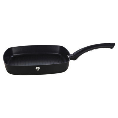 Urbn-Living Blaumann 26Cm Ribbed Grill Pan2L Matt Black Colour Cookware Frying Grill Pots Pan Saucepan Casserole Soft Touch Handle Lid from B&Q