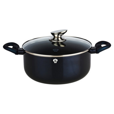B&Q -  Blaumann 24X11Cm Casserole With Glass Lid 4.2L Aquamarine Cookware Frying Grill Pots Pan Saucepan Casserole Soft Touch Handle Lid
