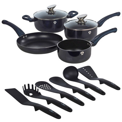 Urbn-Living Blaumann 12Pcs Aquamarine Colour Cookware Frying Pots Saucepan Casserole Soft Touch & Tool Set from B&Q