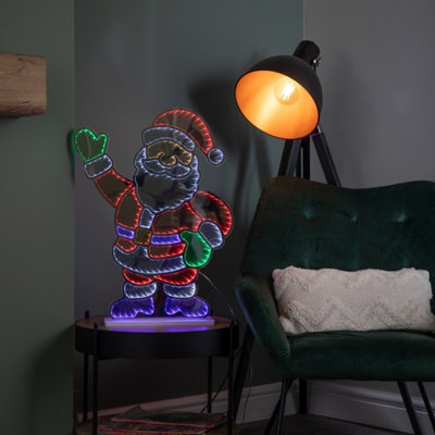 59cm Light up Waving Santa Infinity Christmas Decoration with Multi ...
