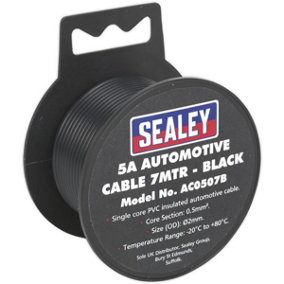 5A Thick Wall Automotive Cable - 7m Reel - Single Core - PVC Insulated - Black