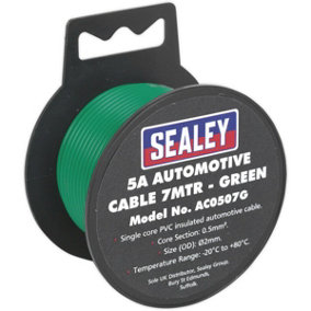 5A Thick Wall Automotive Cable - 7m Reel - Single Core - PVC Insulated - Green