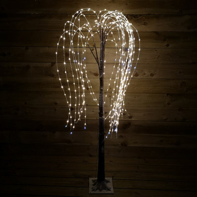 5ft 1.5m Premier Christmas Brown Flocked Static/Flashing  540 LED Willow Tree in White Mix