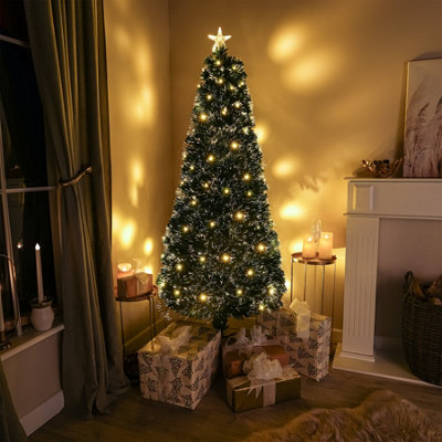 5FT (150cm) Green Fibre Optic Christmas Tree with Warm White LED Lights and Warm White Fibre Optics - 6
