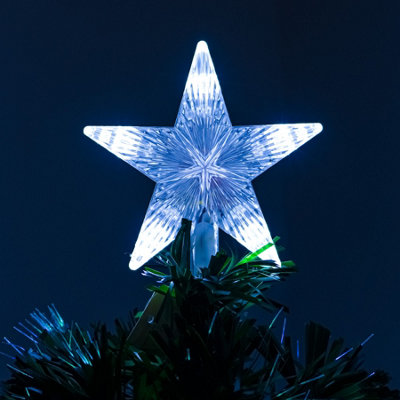 5FT (150cm) Green Fibre Optic Christmas Tree with White LED Lights, Multi-coloured Fibre Optics and Snowflakes