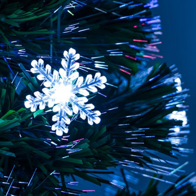 5FT (150cm) Green Fibre Optic Christmas Tree with White LED Lights, Multi-coloured Fibre Optics and Snowflakes