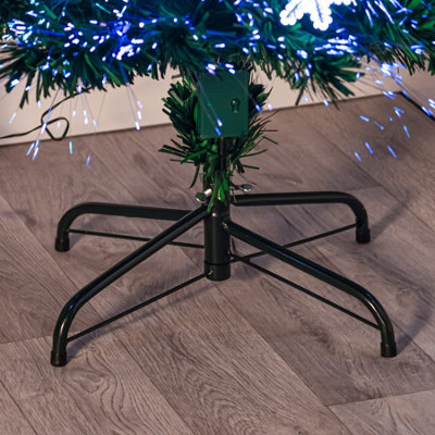 5FT (150cm) Green Fibre Optic Christmas Tree with White LED Lights, Multi-coloured Fibre Optics and Snowflakes