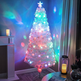 5ft (150cm) White Irridescent Fibre Optic Christmas Tree with Multicoloured LED Lights