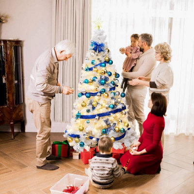 5ft (555 Tips) Artificial Christmas Tree Xmas Pine Tree with Metal Stand White - 7