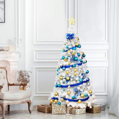 5ft (555 Tips) Artificial Christmas Tree Xmas Pine Tree with Metal Stand White - 5