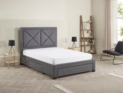 5FT Dark Grey Cezanne Tufted Headboard Fabric Drawer Storage Bed