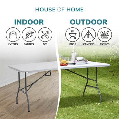 5ft Folding Table Heavy Duty Indoor or Outdoor Foldable Collapsible Tables White Fold Up Picnic Camping - 6