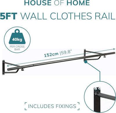 5ft Garment Clothes Rail In Black Powder Coating