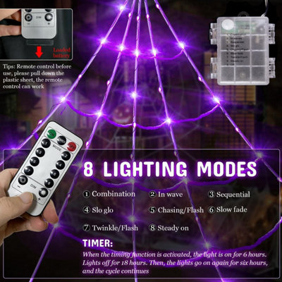 5Ft Giant Spider 20 x 17FT Halloween Spider Web 150 Led Purple Lights ...