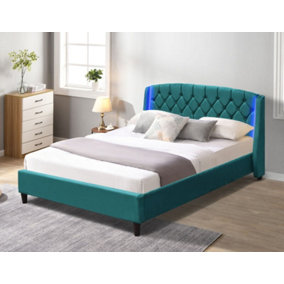 5ft Green Fabric Bedframe With LED Headboard