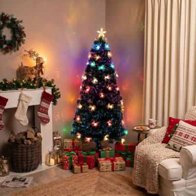 5ft Green Fibre Optic Christmas Tree Sparkle Bauble with Multi Coloured ...