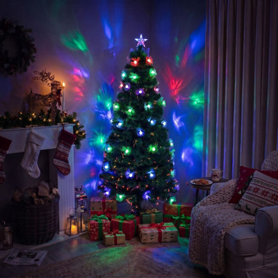 5ft Green Fibre Optic Christmas Tree Sparkle Bauble with Multi Coloured ...