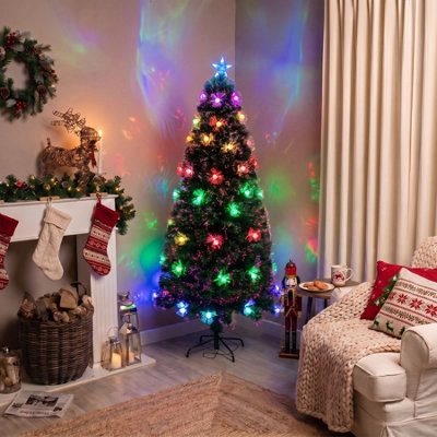 5ft Green Fibre Optic Christmas Tree Sparkle Bauble with Multi Coloured ...