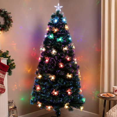 5ft Green Fibre Optic Christmas Tree Sparkle Bauble with Multi Coloured ...