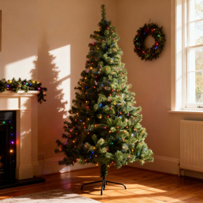 5FT Green Pre-Lit Artificial Christmas Tree with Multicolour LED Lights ...