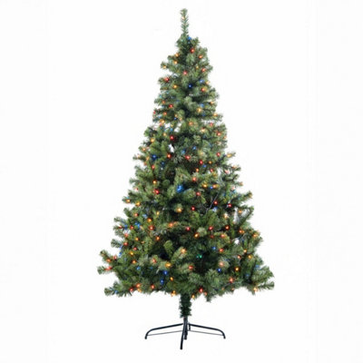 5FT Green Pre-Lit Artificial Christmas Tree with Multicolour LED Lights ...