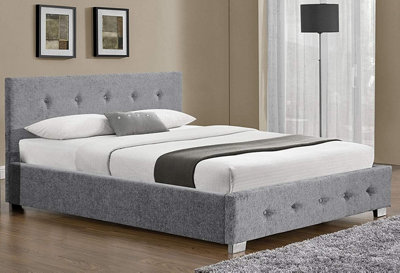 5ft King Sized Grey Fabric Bed with Storage