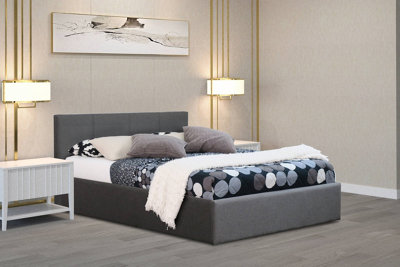 5ft King Sized Grey Fabric Ottoman Storage Bed