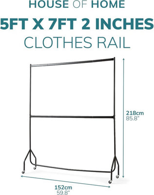 5ft long x 7ft Two Tier Heavy Duty Clothes Rail Garment Hanging Rack In Black