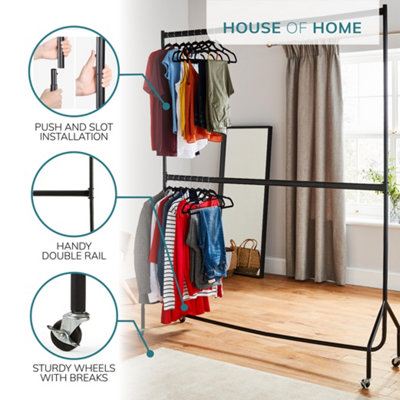 5ft long x 7ft Two Tier Heavy Duty Clothes Rail Garment Hanging Rack In Black - 3